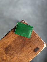modjūl's four pocket card holder wallet in green leather. Handmade in Canada.