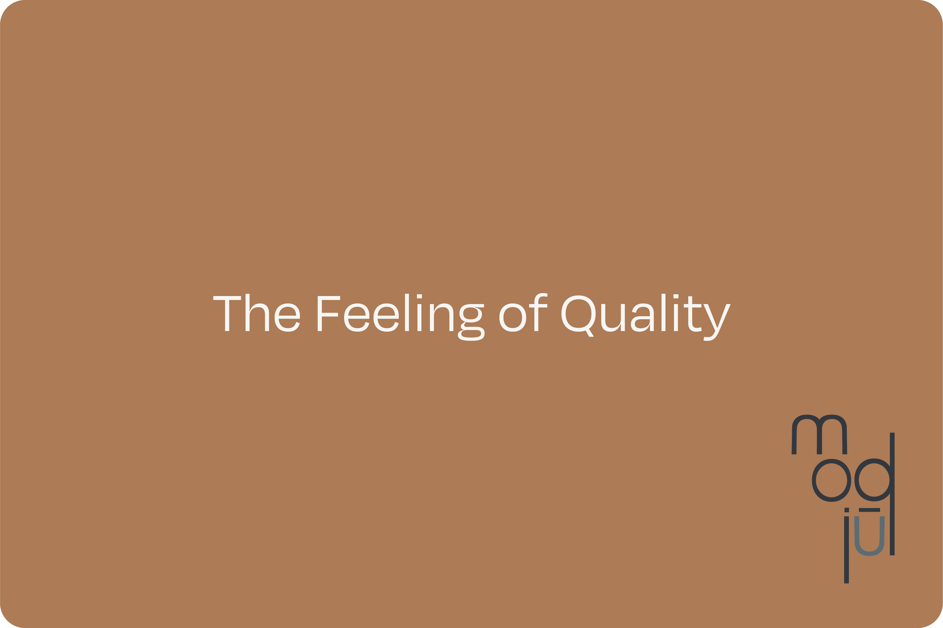 A brown virtual modjūl gift card that says "the feeling of quality".